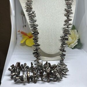 18mm Biwa freshwater pearl necklace. Hand made with marcasite toggle clasp